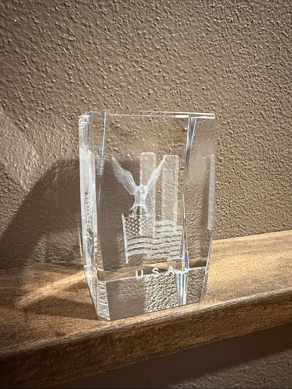 9-11 Twin Towers Eagle Glass Laser Etched Crystal Cube Holographic